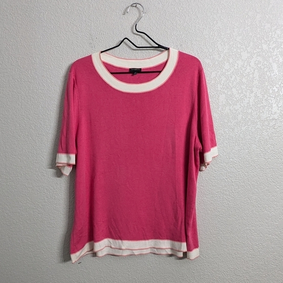 Talbots Plus Woman Pink Knit Top Blouse Crewneck Short Sleeve Stretchy Comfy 2X - Picture 2 of 9